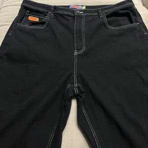 Black Empyre Jeans W42 Size Y2k Baggy Skate Mens Relaxed Fit Retro White Stitch
